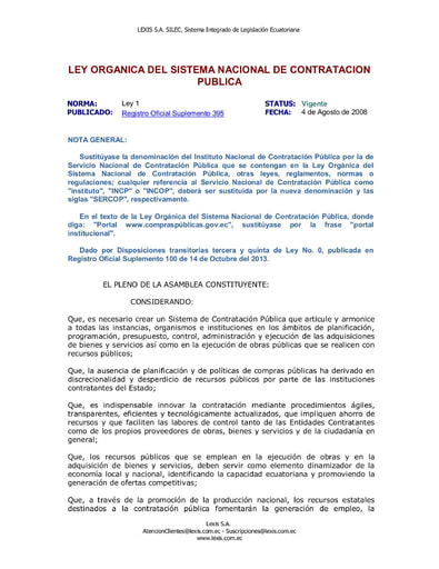 2016 Literal a a2  Ley Organica de Contratacion Publica